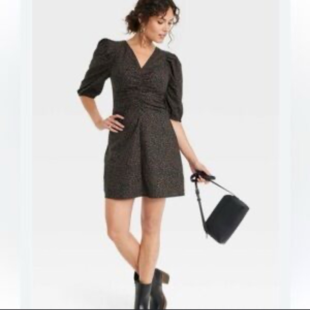 Universal Thread | Black and Brown | A-Line Dress | Puff Sleeves | Sz  2